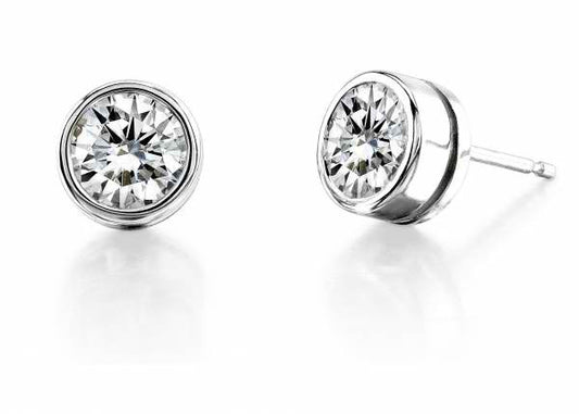 Create Your Own Bezel Set Round Brilliant Cut Diamond Stud Earrings - Prices Starting at $149.00